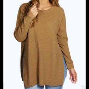 Camel Tan Side Split Tunic Sweater